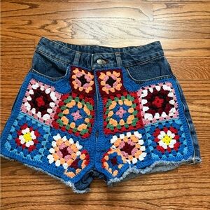 Anthropologie x Farm crochet Jean shorts